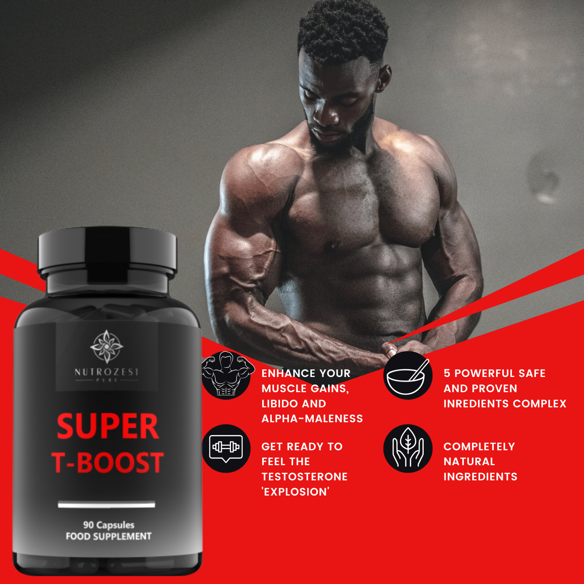 Super T-Boost Testosterone Booster WITH Five ANABOLIC Ingredients, Highest Strength, tribulus terrestris